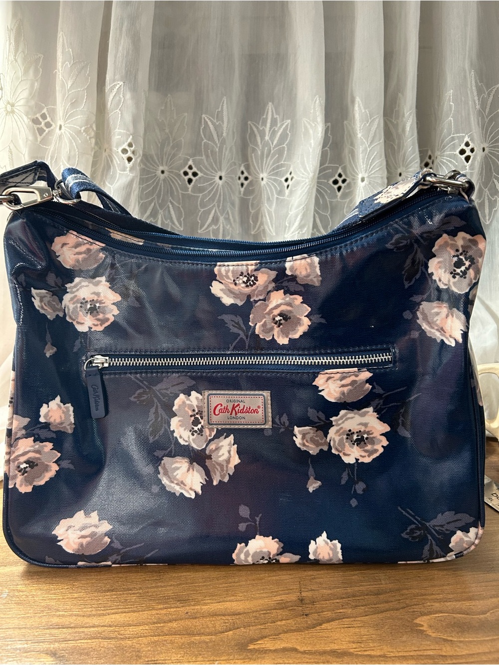 Cath Kidston Navy Floral Shoulder Bag with Pink Blooms